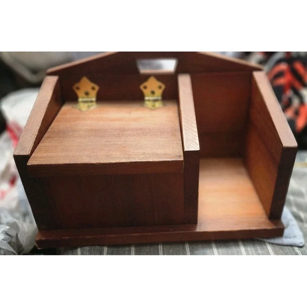 Vintage Wooden Recipe Box Card & Cookbook Holder Retro Kitchen Stand Case Handma